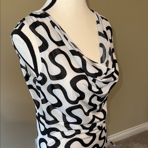 INC International Concepts Blouse Cowl Neck Black White Sleeveless Shirt Top SzM - Picture 2 of 9